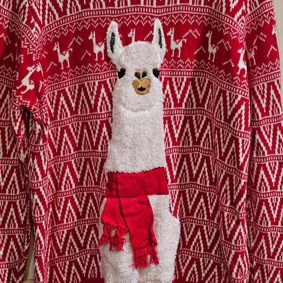 Blizzard Bay Llama Christmas Sweater Red White Fair Isle Festive Mens XL - Picture 3 of 8